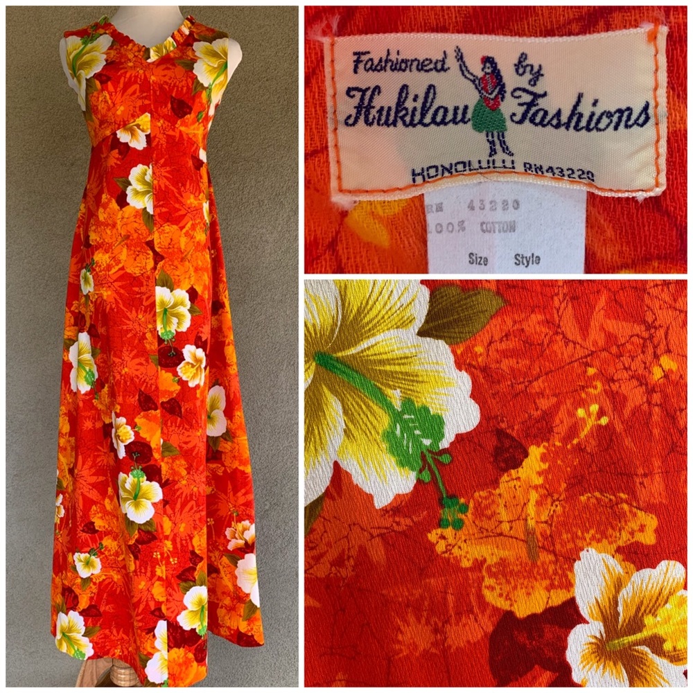 🌺 Hukilau Vintage Hawaiian Barkcloth Muumuu Dress